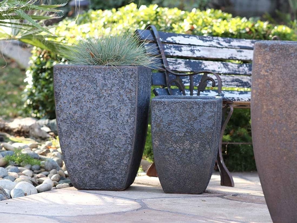TALL MILAN SQUARE PLANTER, SILVER ROCK, SET OF 3 - 17.5" X 26.0", 14.0" X 20.0", 10.5" X 15.5"