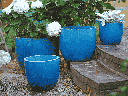 EGG SHELL POTS, FALLING AQUA, SET OF 4- 22.5" X 18.0", 17.5" X 15.0", 14.0" X 12.0", 11.5" X 12.0"