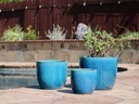EGG SHELL POTS, FALLING AQUA, SET OF 3 - 17.0" X 15.0", 14.0" X 12.5", 11.5" X 12.0"