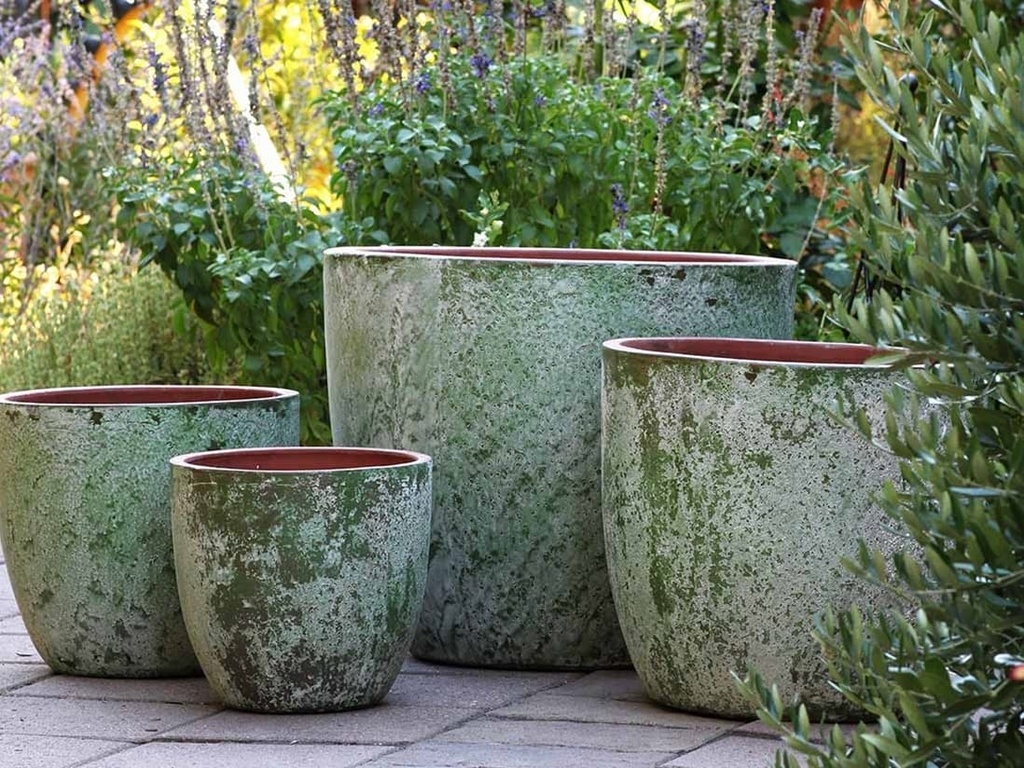 COCO POTS, AEGEAN GREEN, SET OF 4-23"X20", 19"X17", 15'X13", 12"X11"