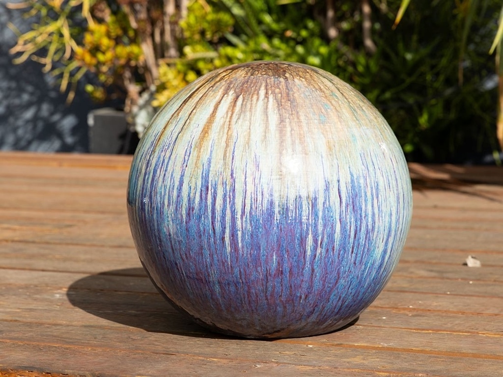 DECORATIVE SPHERE, RED COPPER ON VIOLET, 16"