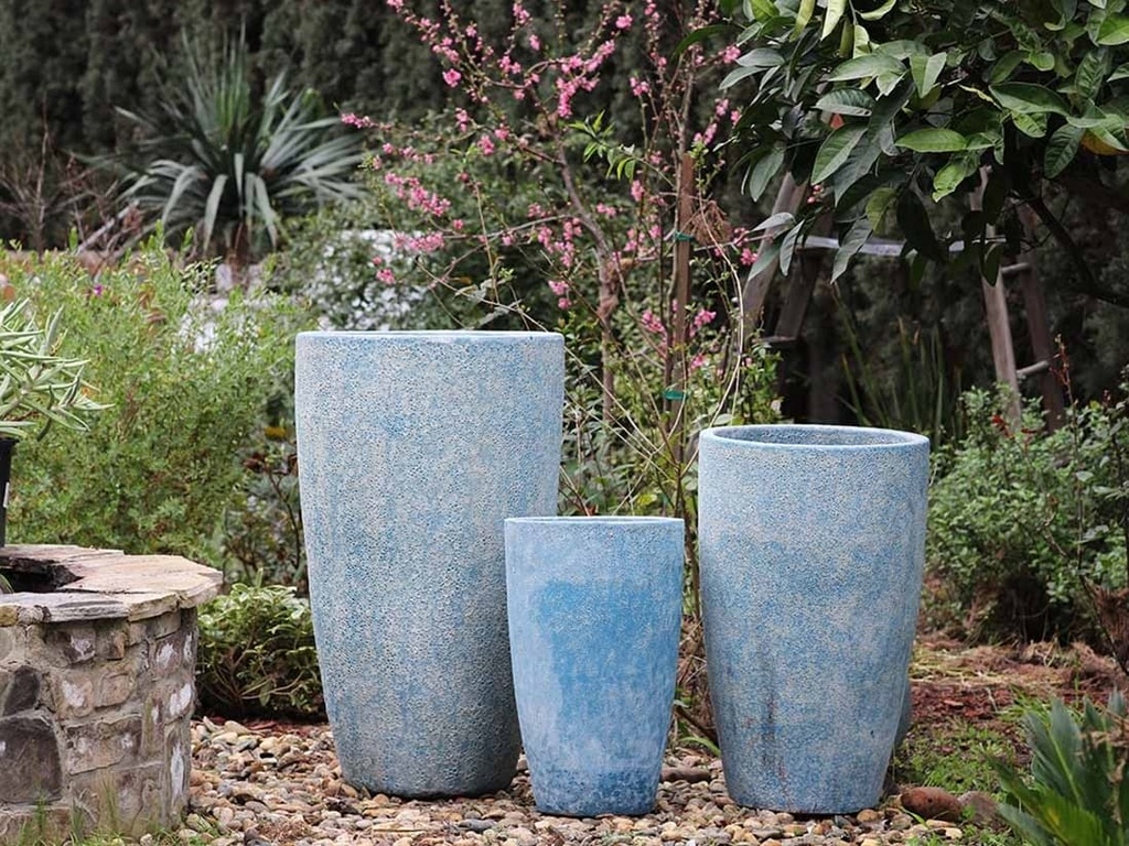 XLG TALL CONE PLANTER, CORAL AQUA, SET OF 3-22"X38", 17.5"X27", 13"X22.5"