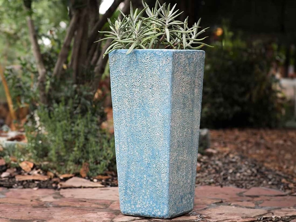TALL SQUARE PLANTER, CORAL AQUA, 16"X35.5"