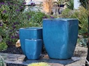 ROUND SQUARE POTS, FALLING AQUA, SET OF 3 - 16.5”X22.5”, 12.0”X17.0”, 8.0”X11.0”