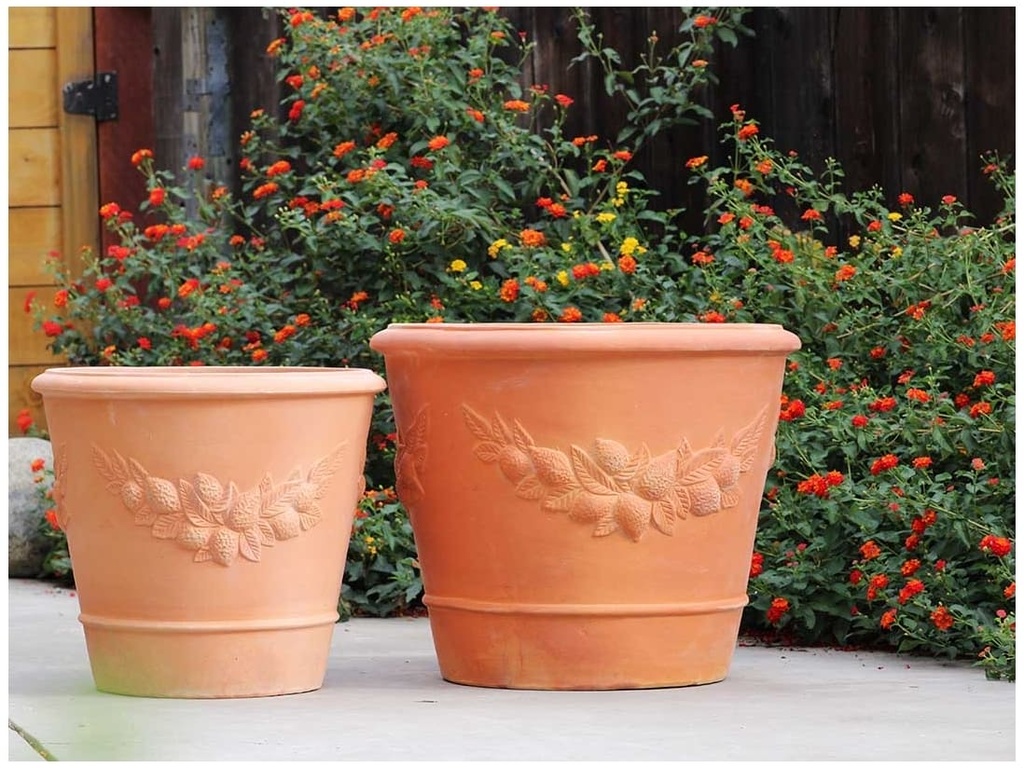 LEMON VASE PLANTER, RED CLAY, SET OF 2- 27"X22", 21.5"X19.5"