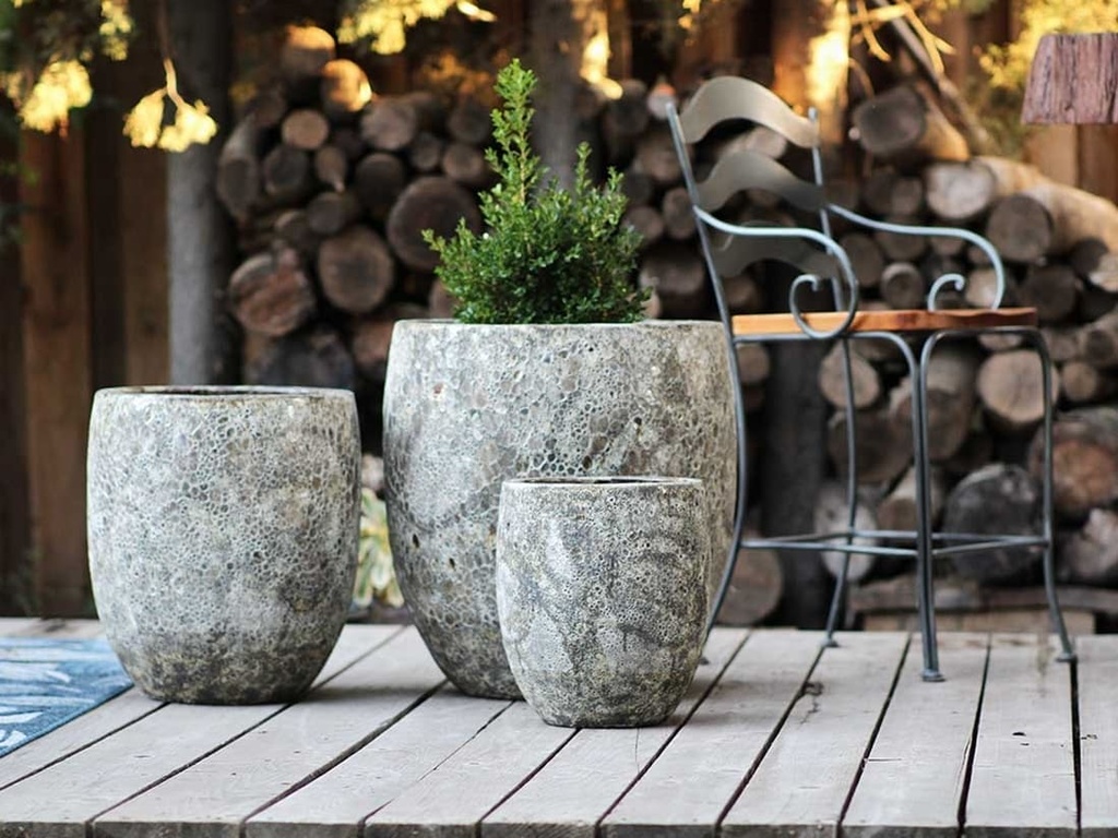 TALL MILANO PLANTER, CORAL GREY, SET OF 3- 22.0" X 23.5" 17.0" X 18.5" 12.5" X 14.0"
