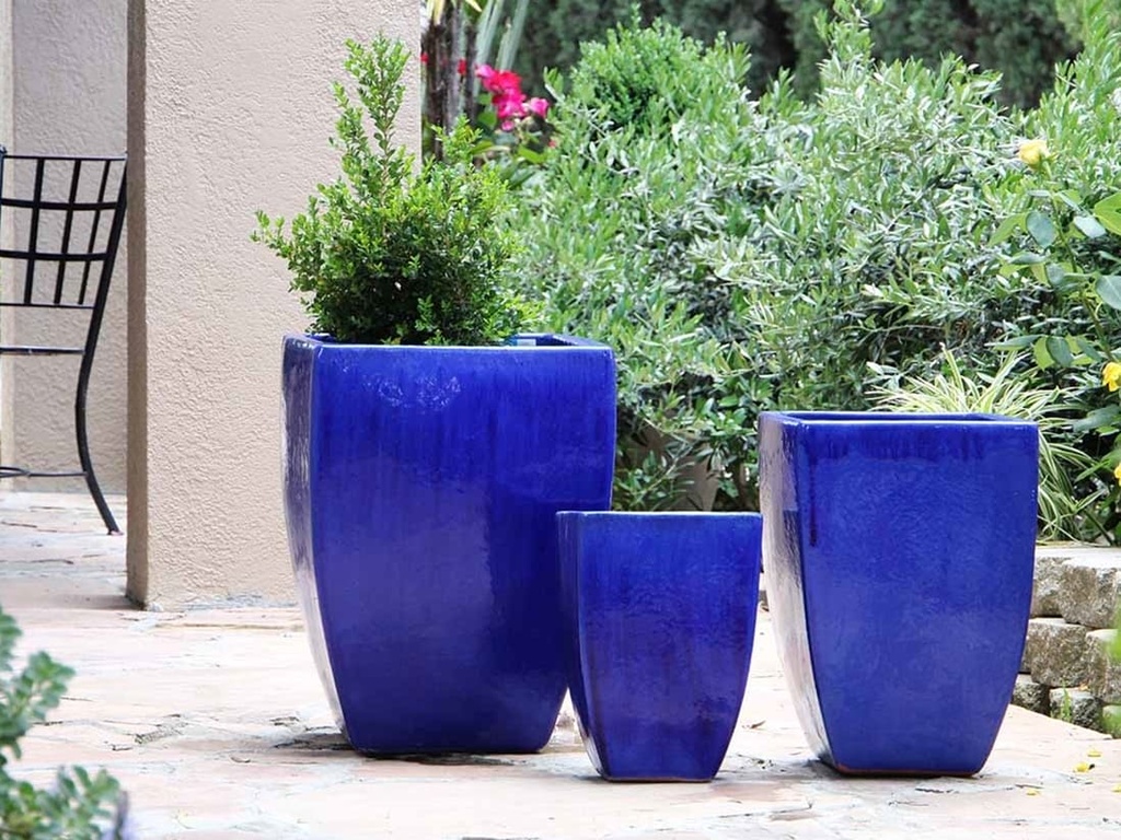 TALL MILAN SQUARE PLANTER, FALLING BLUE, SET OF 3 - 17.5" X 26.0", 14.0" X 20.0", 10.5" X 15.5"