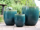 TALL MILANO PLANTER, TURQUOISE GREEN, SET OF 3- 22.0" X 23.5" 17.0" X 18.5" 12.5" X 14.0"