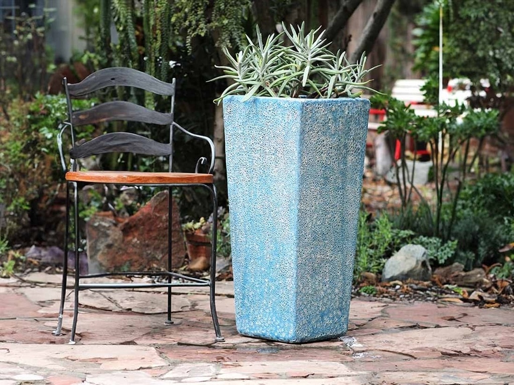 TALL SQUARE PLANTER, CORAL AQUA, 16"X35.5"