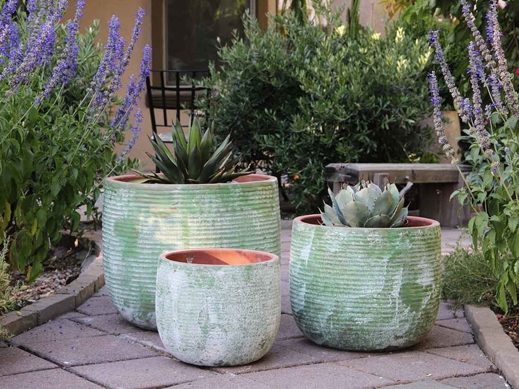 TUSCANO PLANTER, AEGEAN GREEN, SET OF 3-22.0"X18.5", 17.5"X15.0", 13.5"X11.5"