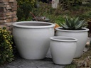 FISH BOWL NEW POTS, WHITE WHITE, SET OF 3- 30"X25", 23"X21", 17.5"X17"
