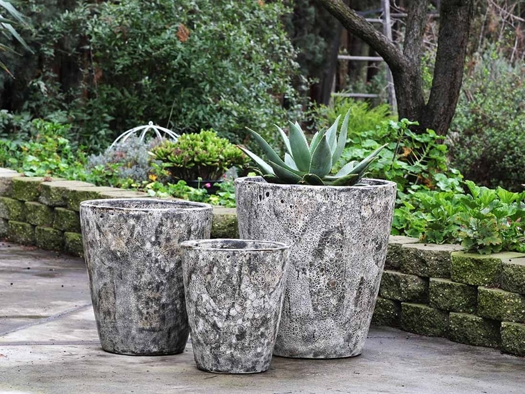 EXTRA LARGE BUCKET PLANTER, CORAL GREY, SET OF 3- 22.0"X23.0", 17.5"X19.5", 13.5"X15.5"