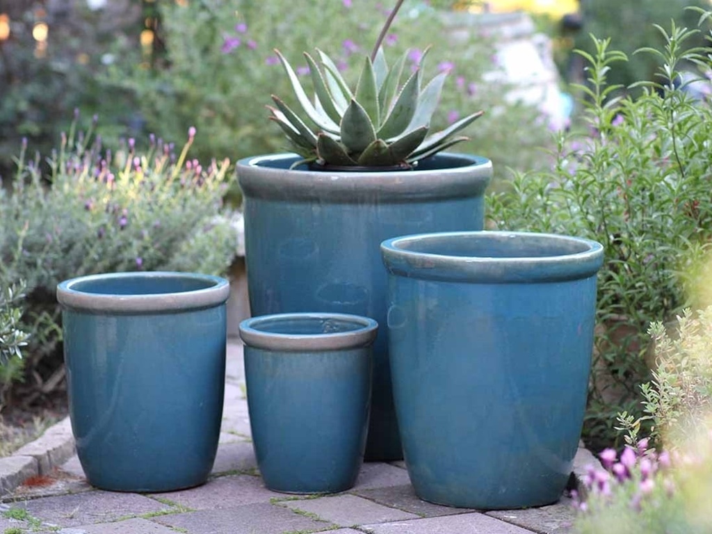 TALL GARDEN POT, TURQUOISE GREEN, SET OF 4-23.5" X27", 19.5"X21.5", 15.5"X17.0", 11.5"X13.5"