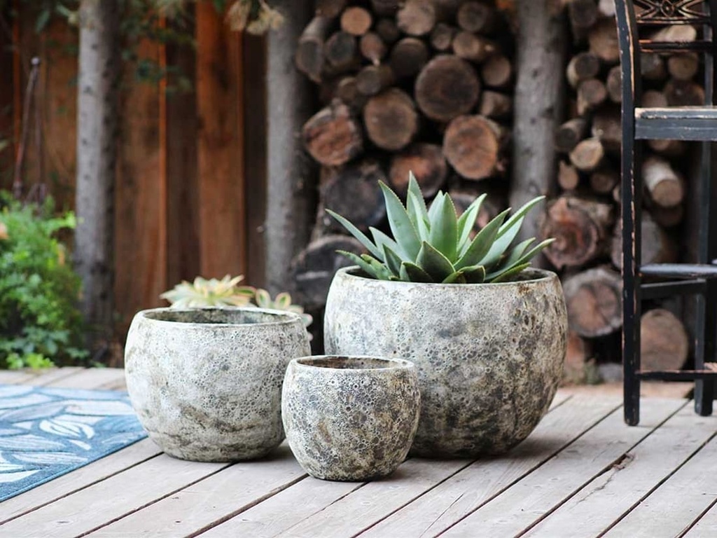 LOW MILANO PLANTER, CORAL GREY, SET OF 3-21.5" X 15.5", 16.0" X 12.0", 12.0" X 10.0"