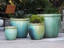 LARGE NO DECOR PLANTER, CRYSTAL GREEN, SET OF 4 - 24.0" X 22.0", 19.0" X 19.0", 15.5" X 15.0", 12.0" X 12.0"