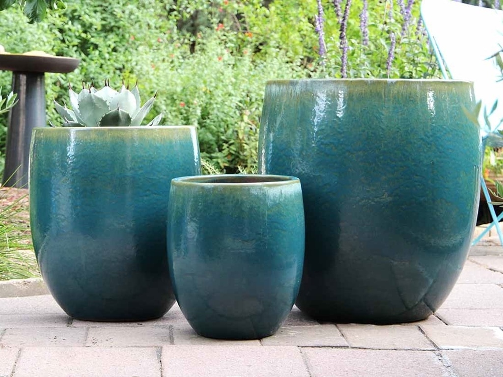 TALL MILANO PLANTER, TURQUOISE GREEN, SET OF 3- 22.0" X 23.5" 17.0" X 18.5" 12.5" X 14.0"
