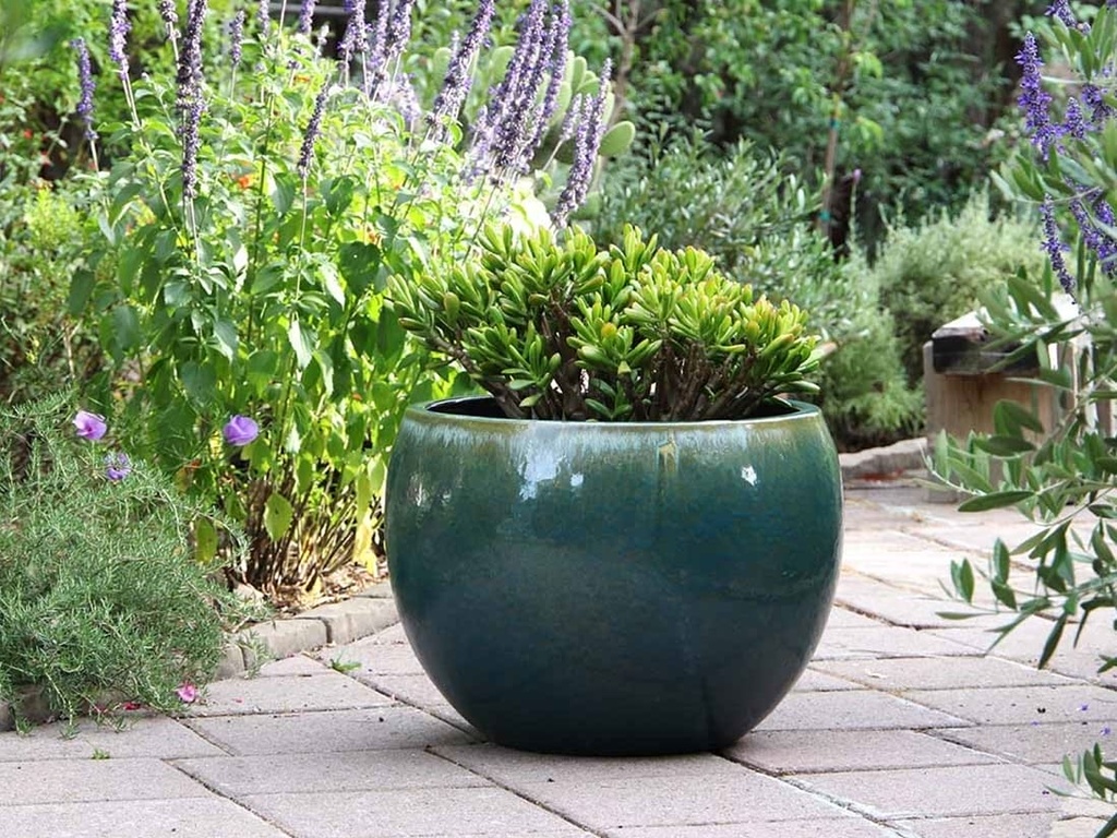 LOW MILANO PLANTER, TURQUOISE GREEN, SET OF 3- 21.5" X 15.5", 16.0" X 12.0", 12.0" X 10.0"