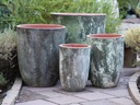 MILANO TALL BARREL PLANTER, VERDIGRIS, SET OF 4 -23.0"X26.5", 18.5" X 23.0", 14.5" X 19.0", 11.0" X 17.0"
