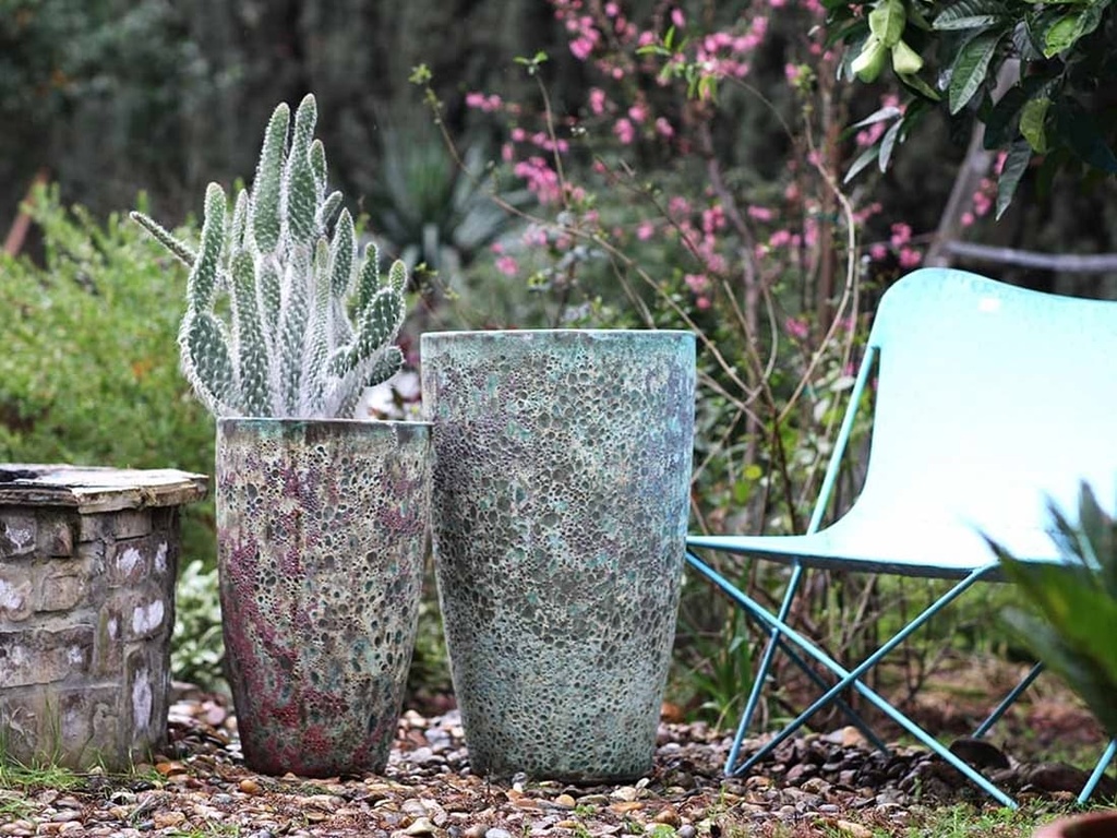 TALL CONE PLANTER, CORAL GEM GREEN, SET OF 2- 17.5"X27", 13"X22.5"