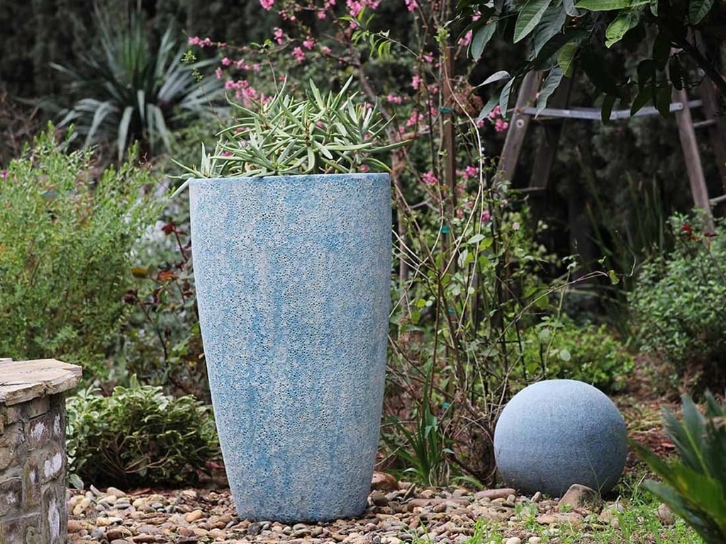 TALL CONE PLANTER, CORAL AQUA, SET OF 2-17.5"X27", 13"X22.5"