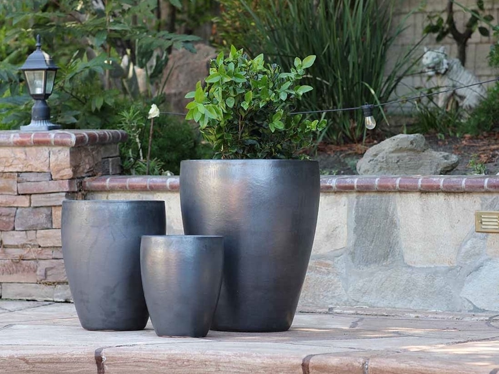 CATALINA POTS, MATTE BLACK,  SET OF 3- 20.0"x24.5", 15.5"x18.5", 12.0"x13.5"