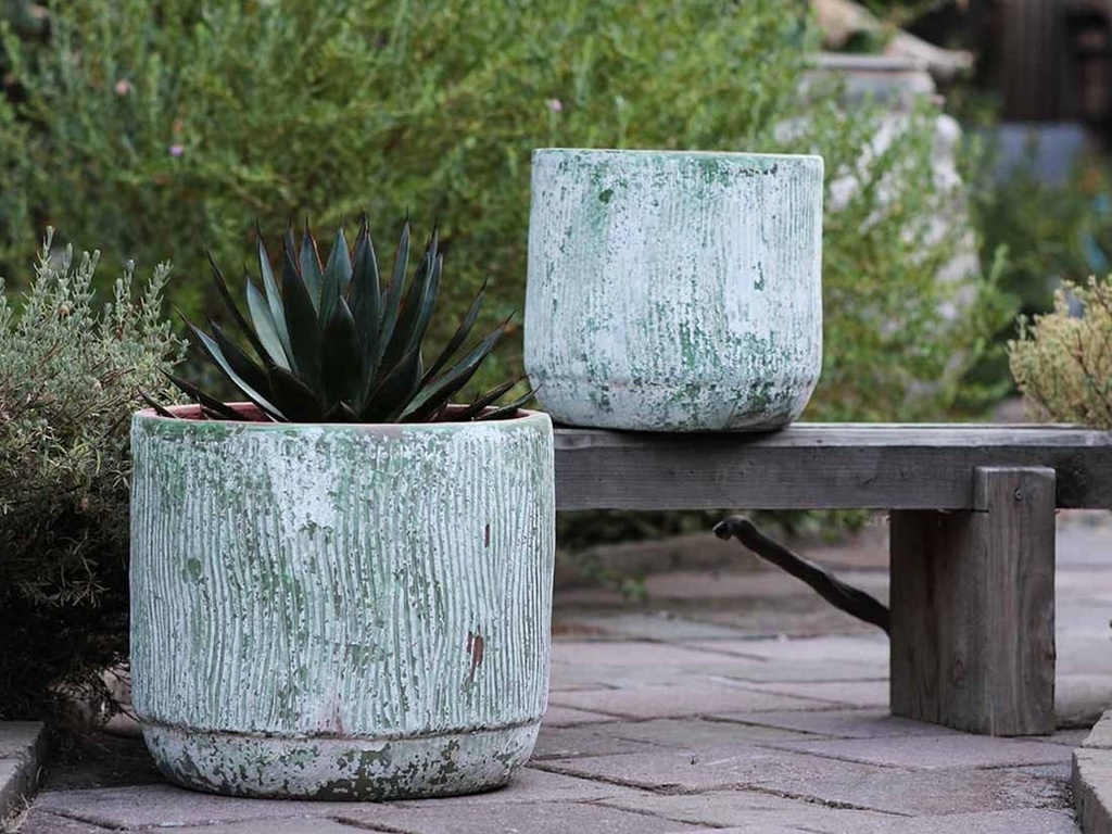 DELPHINIUM PLANTER, AEGEAN GREEN, SET OF 2- 16.5" X 15.0, 12.5" X 12.0"