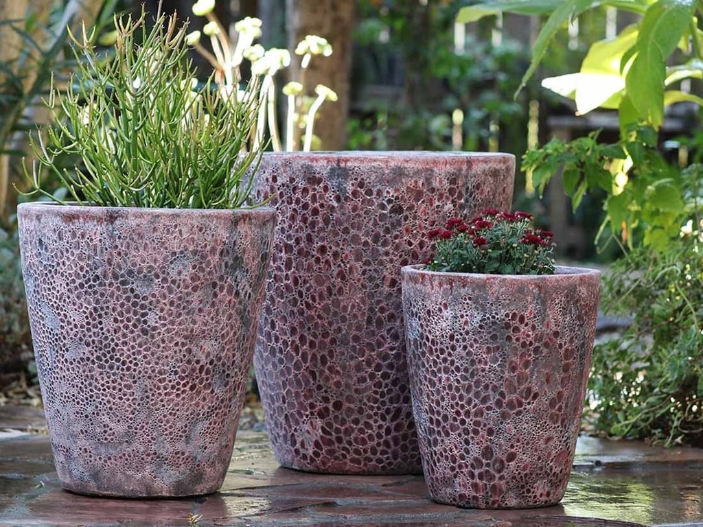 EXTRA LARGE BUCKET PLANTER, CORAL RED REEF, SET OF 3- 22.0"X23.0", 17.5"X19.5", 13.5"X15.5"