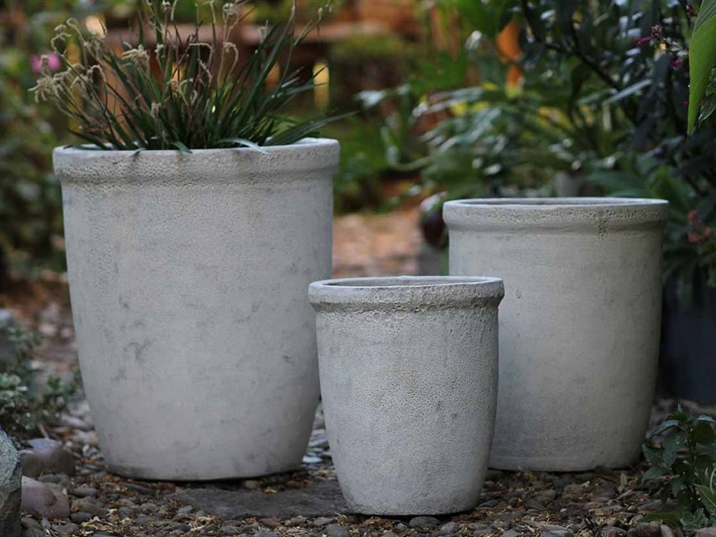 TALL GARDEN POT, CORAL WHITE, SET OF 3-19.5"X21.5", 15.5"X17.0", 11.5"X13.5"