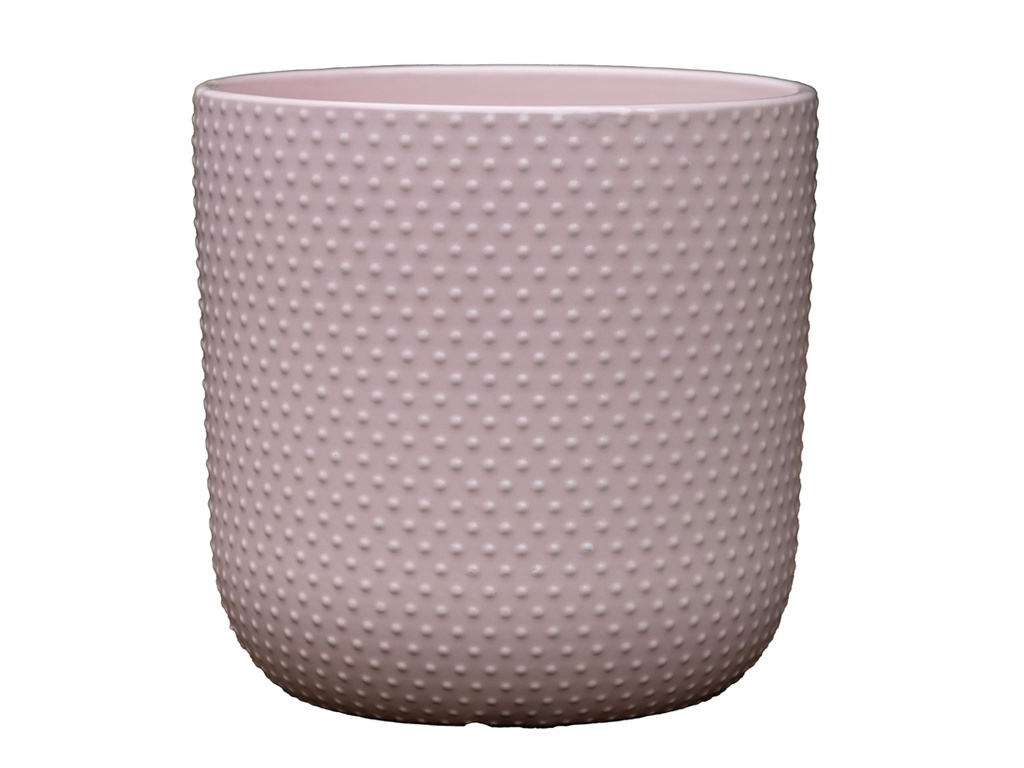 DOTTED CYLINDER PLANTER (NO SAUCER), PASTEL BABY PINK, 11"X11.5", SOLD IN CASE OF 2