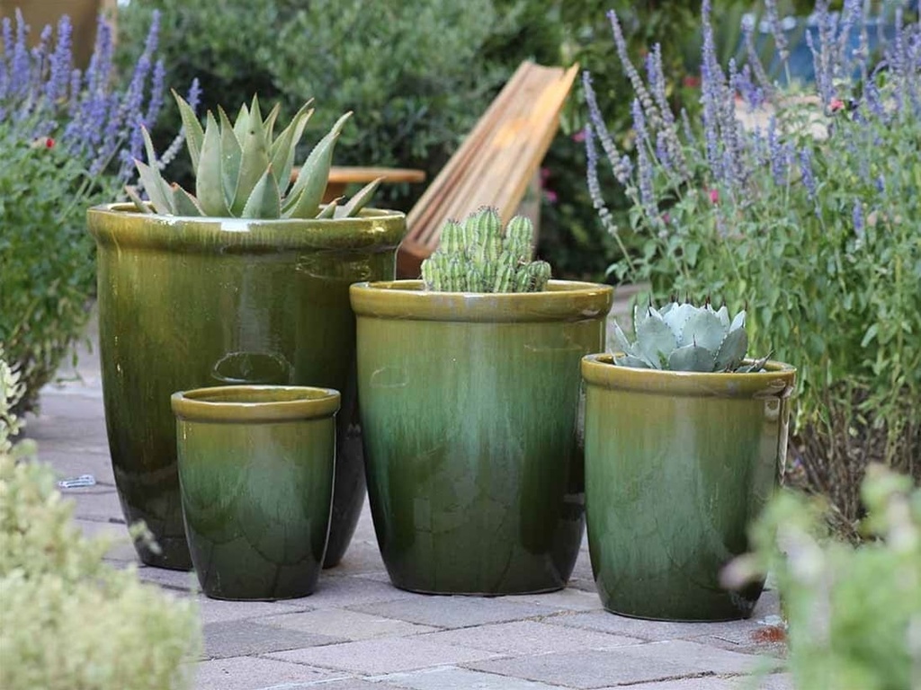 TALL GARDEN POT, MOSS GREEN, SET OF 4-23.5" X27", 19.5"X21.5", 15.5"X17.0", 11.5"X13.5"