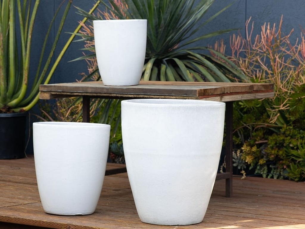 CONE PLANTER, WHITE, SET OF 3- 18.5"x21.0" , 13.5"x16.5", 10.0"x12.0"