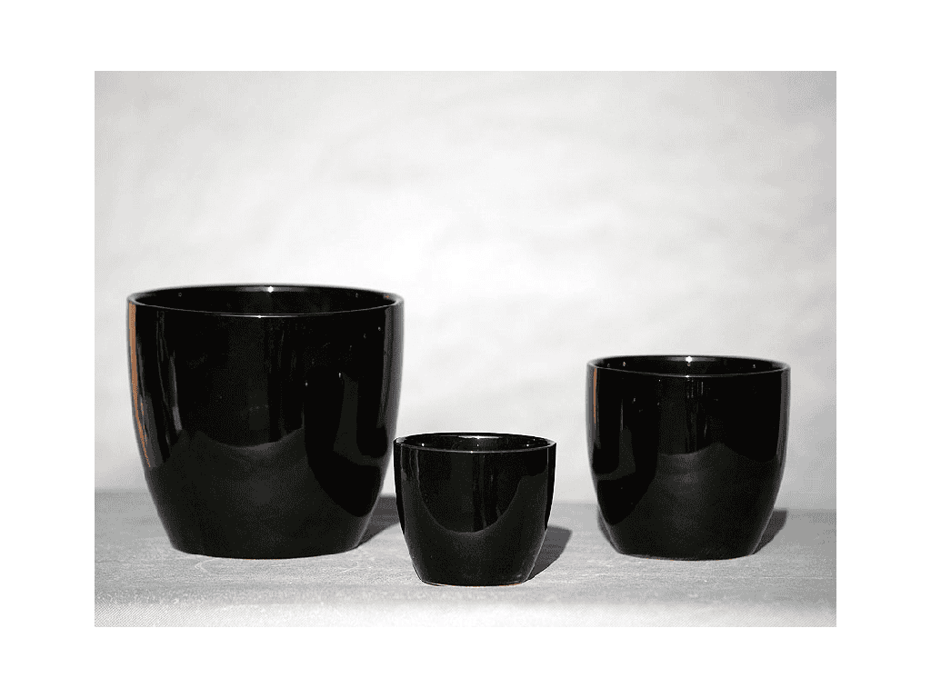 PEACE LILY CACHE POT, GLOSSY BLACK, 10.0"X8.5", SOLD IN CASE OF 2