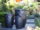 MEDIUM HIGH DIAMOND PLANTER, MATTE BLACK, SET OF 3 - 18.0" X 26.0", 14.0" X 20.5", 11.0" X 16.0"