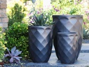 MEDIUM HIGH DIAMOND PLANTER, MATTE BLACK, SET OF 3 - 18.0" X 26.0", 14.0" X 20.5", 11.0" X 16.0"