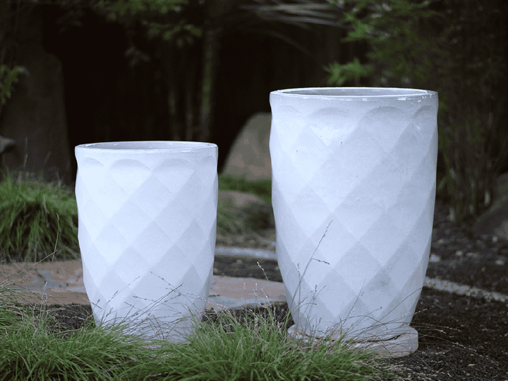 TALL DIAMOND PLANTER, WHITE WHITE, SET OF 2 - 22.0" X 32.5", 18.5" X 25.5"