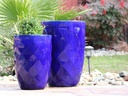 TALL DIAMOND PLANTER, FALLING BLUE, SET OF 2 - 22.0" X 32.5", 18.5" X 25.5"