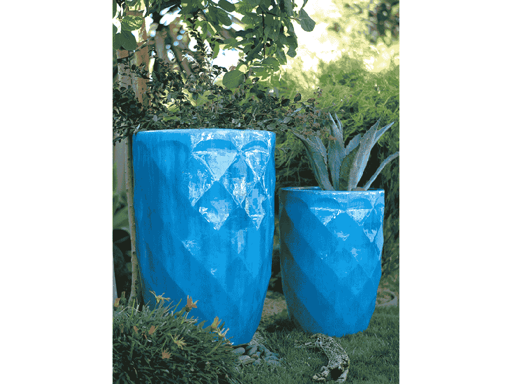 TALL DIAMOND PLANTER, FALLING AQUA, SET OF 2 - 22.0" X 32.5", 18.5" X 25.5"