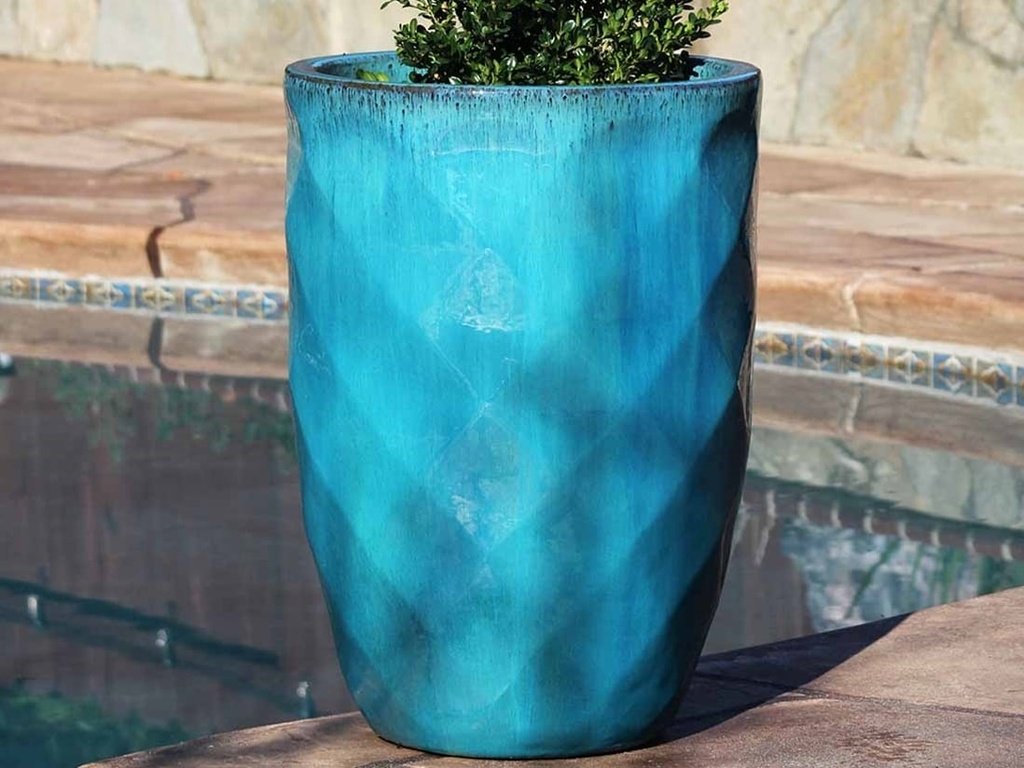 TALL DIAMOND PLANTER, FALLING AQUA, SET OF 2 - 22.0" X 32.5", 18.5" X 25.5"