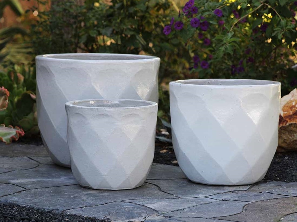 DIAMOND PLANTER, WHITE WHITE, SET OF 3 - 17.5" X 15.0", 14.5" X 13.0", 11.5" X 10.0"