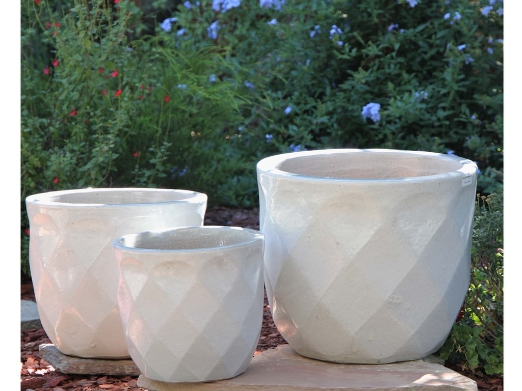 DIAMOND PLANTER, WHITE WHITE, SET OF 3 - 17.5" X 15.0", 14.5" X 13.0", 11.5" X 10.0"