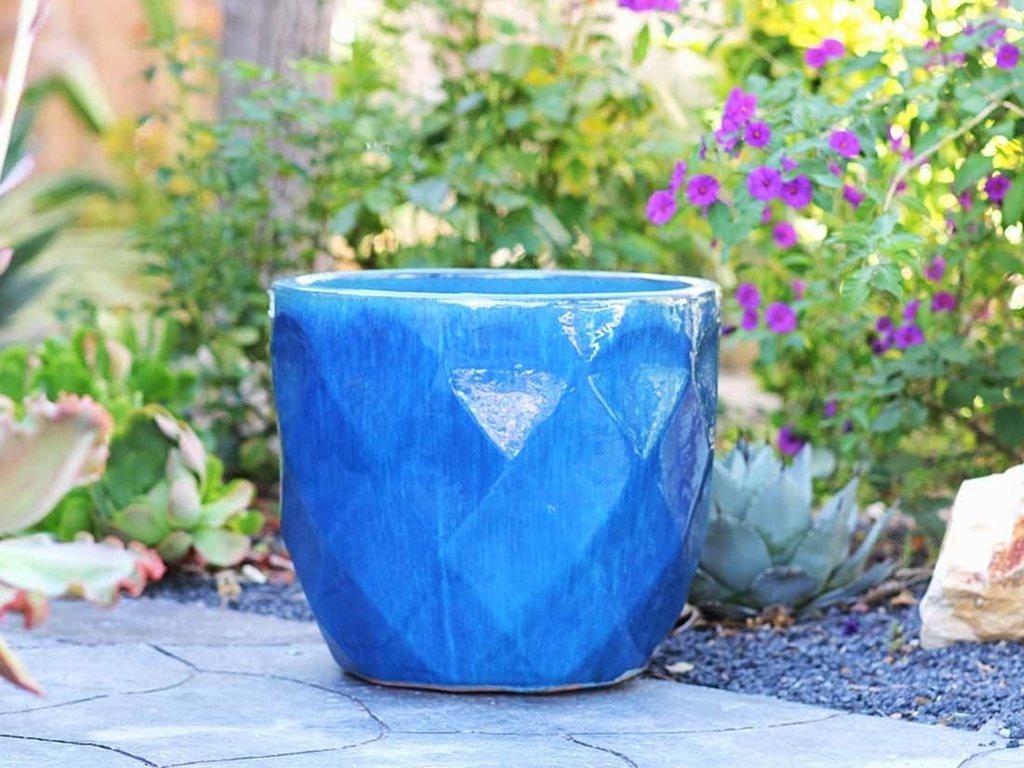 DIAMOND PLANTER, FALLING AQUA, SET OF 3 - 17.5" X 15.0", 14.5" X 13.0", 11.5" X 10.0"