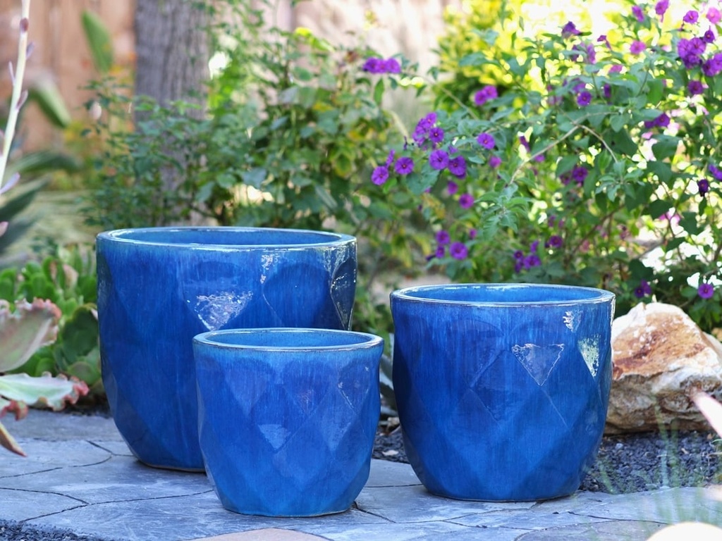 DIAMOND PLANTER, FALLING AQUA, SET OF 3 - 17.5" X 15.0", 14.5" X 13.0", 11.5" X 10.0"