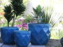 DIAMOND PLANTER, FALLING AQUA, SET OF 3 - 17.5" X 15.0", 14.5" X 13.0", 11.5" X 10.0"