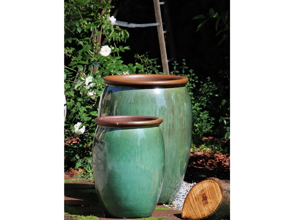 ROLL RIM URN PLANTER , GREEN STREAM, SET OF 2 - 23.5"X30.5", 16"X22.5"