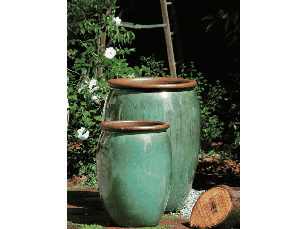 ROLL RIM URN PLANTER , GREEN STREAM, SET OF 2 - 23.5"X30.5", 16"X22.5"