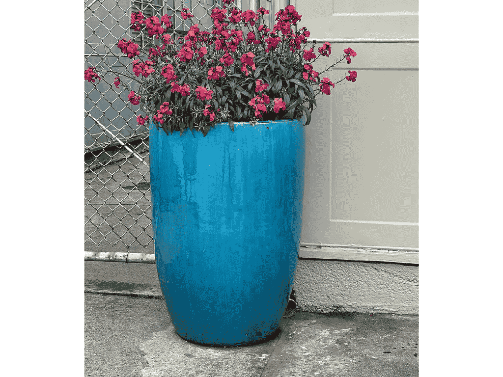 TALL BARREL  PLANTERS, FALLING AQUA, SET OF 2 - 22"X32.5", 18"X26"