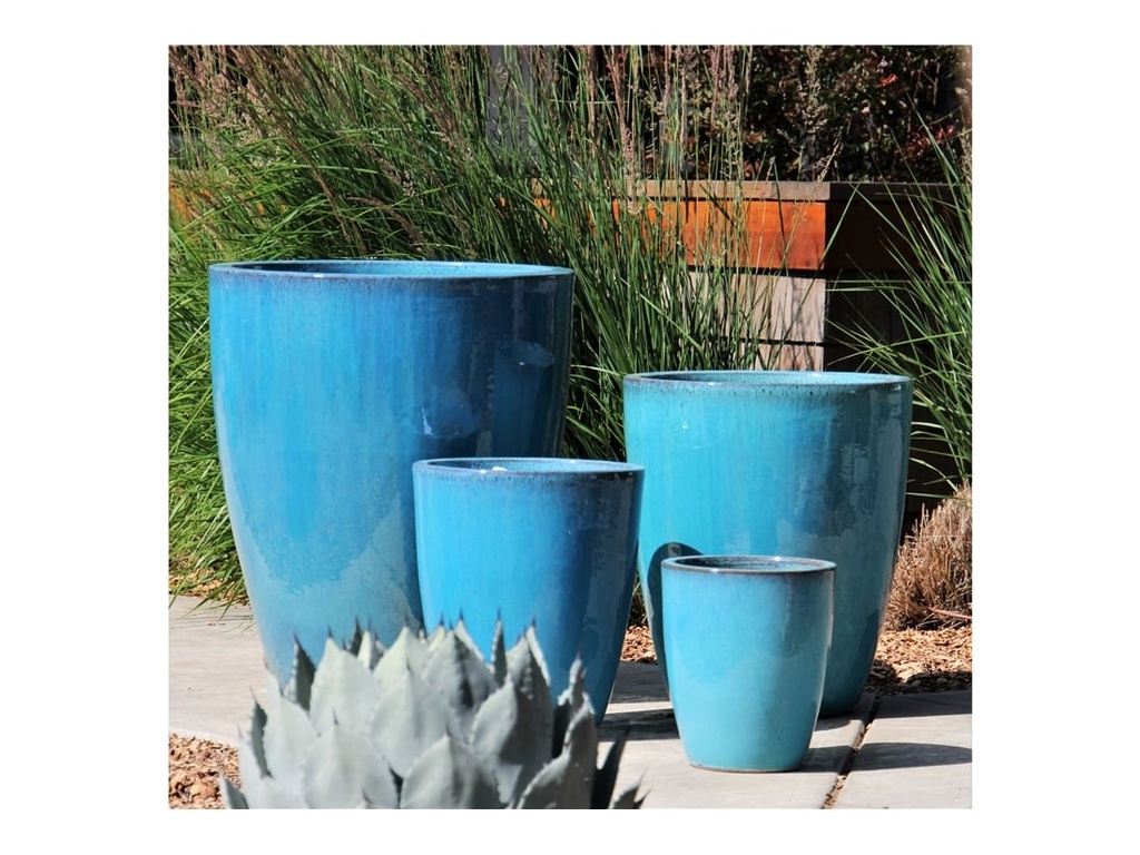 EXTRA LARGE CONE PLANTER, FALLING AQUA, SET OF 4 - 24.0" X 27.5", 18.5" X 21.0", 13.5" X 16.5", 10.0" X 12.0"