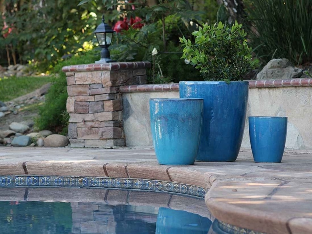 CONE PLANTER, FALLING AQUA, SET OF 3 - 18.5" X 21.0", 13.5" X 16.5", 10.0" X 12.0"