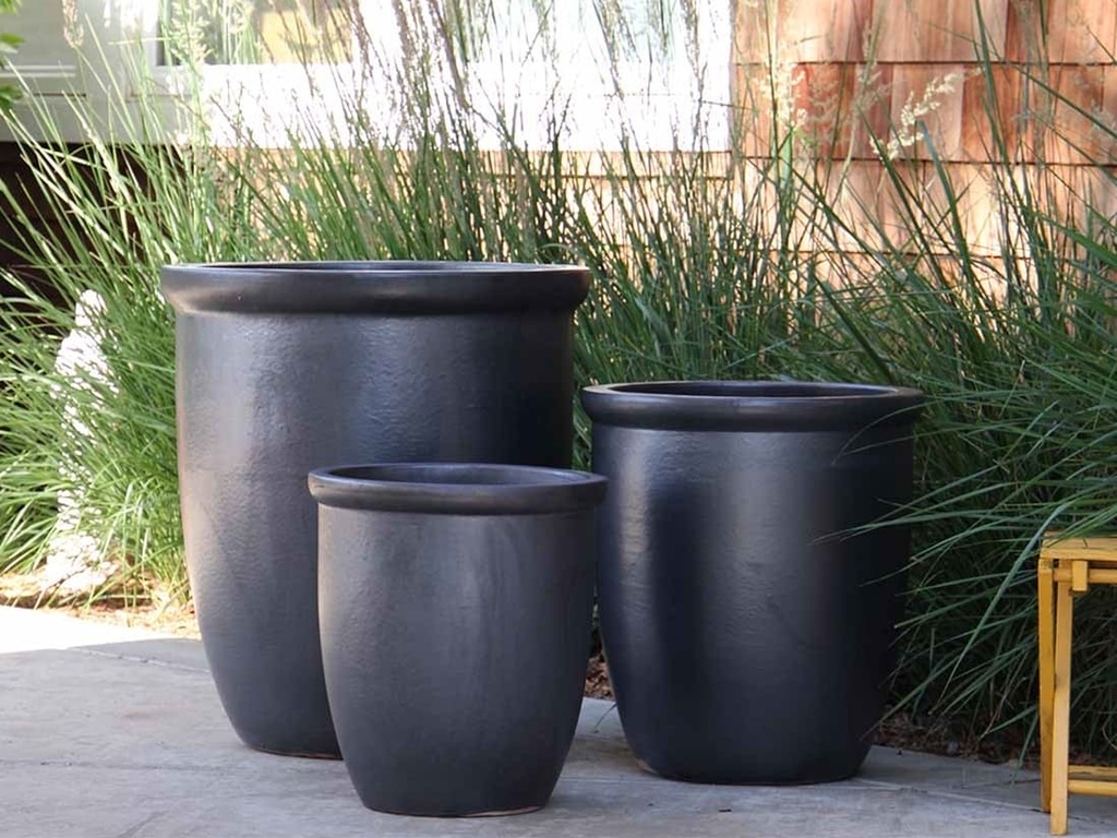 HIGH CANA POTS, MATTE BLACK, SET OF 4 - 24"X27", 20"X22", 16"X19", 12"X11"