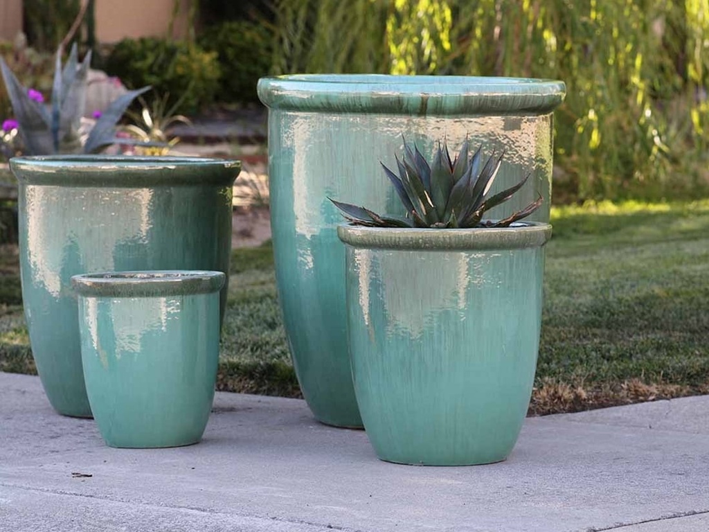 HIGH CANA POTS, GREEN STREAM, SET OF 4 - 24"X27", 20" X22", 16"X19", 12"X11"